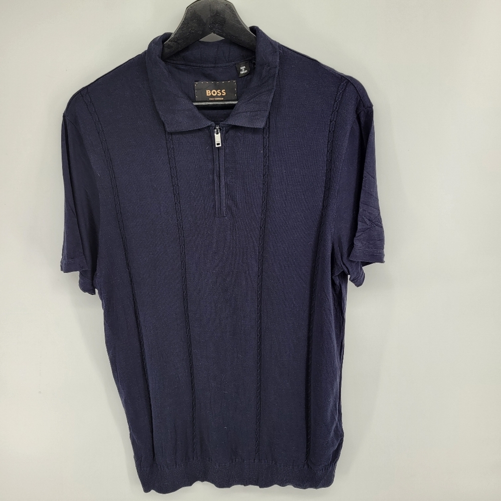 Boss Silk-cotton polo shirt with zip placket in regular fit Size Large